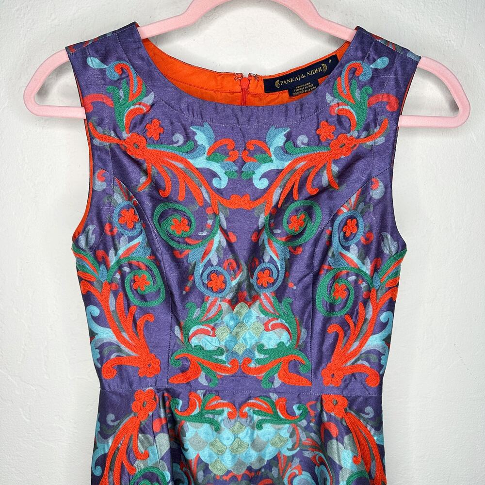 Anthropologie Pankaj & Nidhi Octave Floral Embroidered Applique Mini Dress 0 - Picture 5 of 15